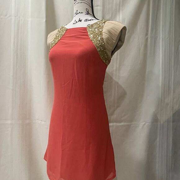 Little Mistress London Mini Dress Size 2 Coral/Gold Luxury Elegant sophisticated - Picture 5 of 12
